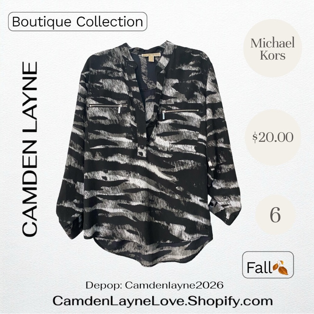 Michael Kors Black and Gray Patterned Top